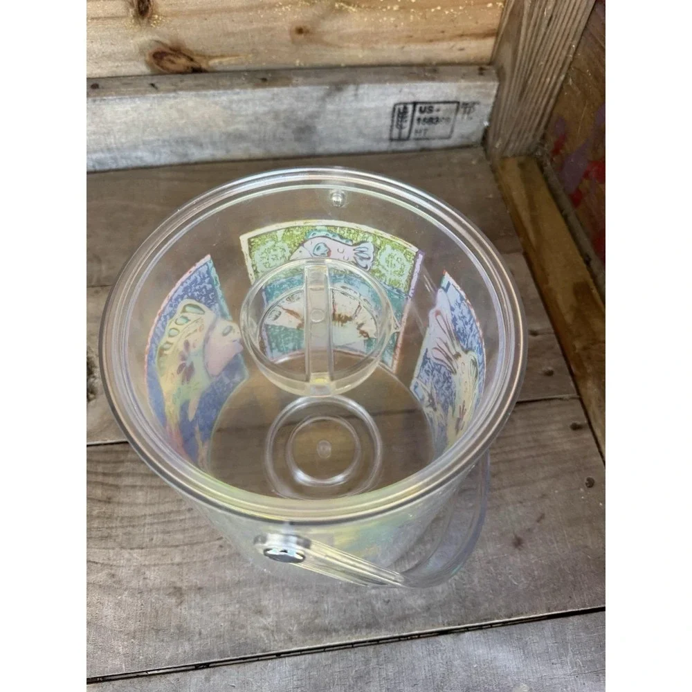 Vintage 90s Clear Ice Bucket Tropical Fish Retro‎ Beach Party With Lid